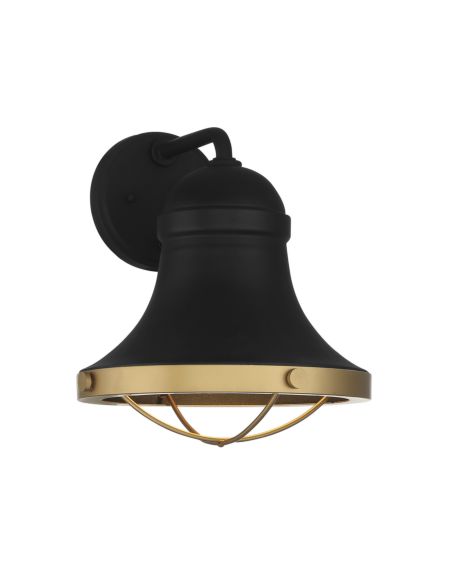 Belmont 1-Light Outdoor Wall Lantern in Textured Black with Warm Brass Accents