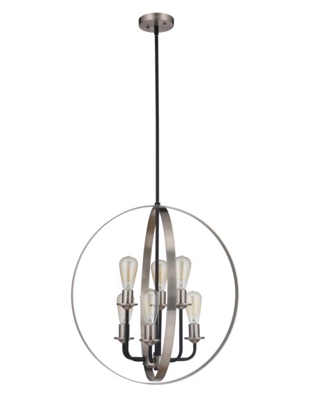 Craftmade Randolph 6-Light 24" Foyer Light in Flat Black with Brushed Polished Nickel