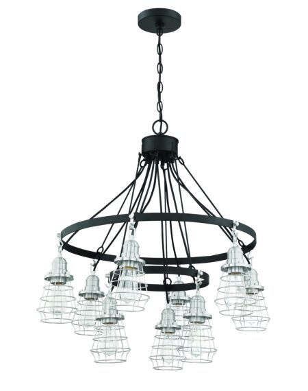 Craftmade Thatcher 9 Light Transitional Chandelier in Flat Black with Brushed Polished Nickel