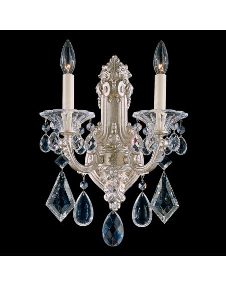 La Scala 2-Light Wall Sconce in Antique Silver with Clear Heritage Crystals