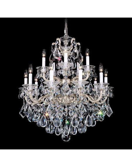 La Scala 15-Light Chandelier in Antique Silver with Clear Heritage Crystals