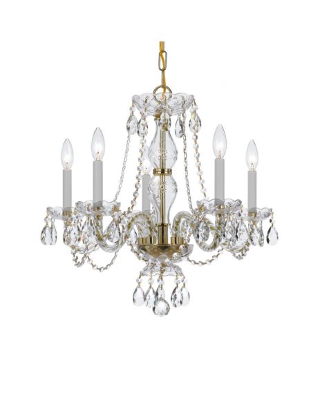Crystorama Traditional Crystal 5 Light 22 Inch Chandelier in Polished Brass with Clear Hand Cut Crystals