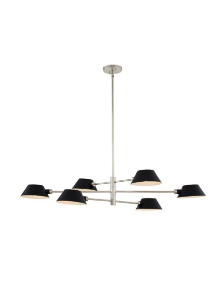 Bruno 6-Light Island Pendant in Matte Black w with Polished Nickel