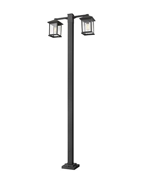 Z-Lite Portland 2-Light Outdoor Post Mounted Fixture Light In Black