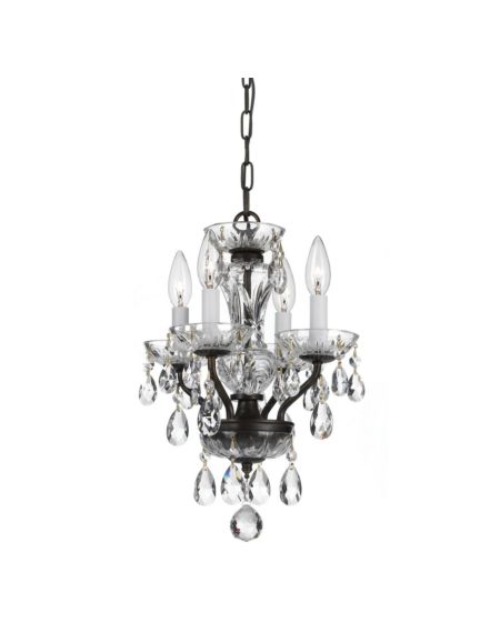Crystorama Traditional Crystal 4 Light 15 Inch Mini Chandelier in English Bronze with Clear Hand Cut Crystals