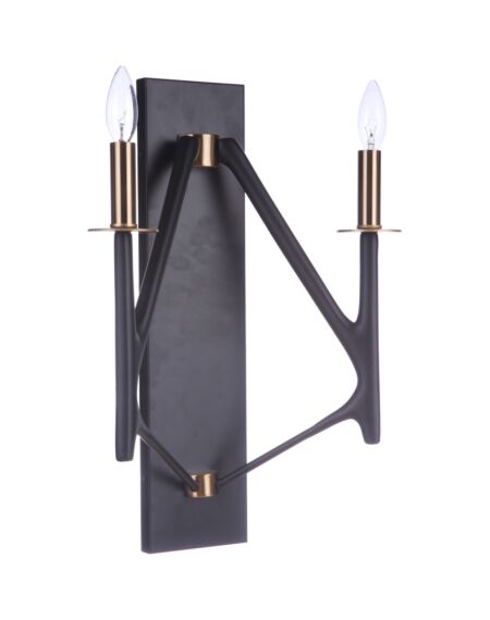 Craftmade The Reserve 2-Light Wall Sconce in Flat Black with Painted Nickel