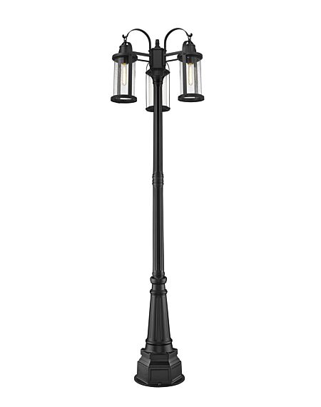 Z-Lite Roundhouse 3-Light Outdoor Post Mounted Fixture Light In Black