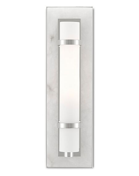 Bagno 1-Light Wall Sconce in Natural Alabaster with Polished Nickel with Opaque/White