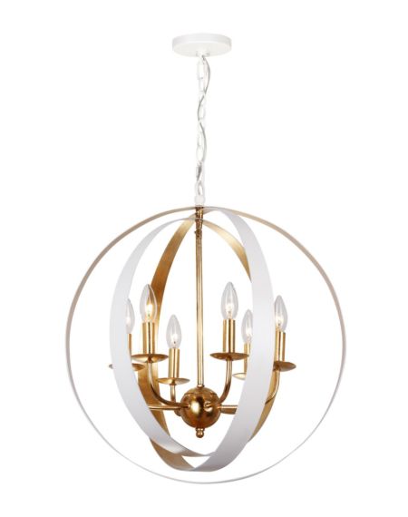 Crystorama Luna 6 Light 23 Inch Industrial Chandelier in Matte White And Antique Gold