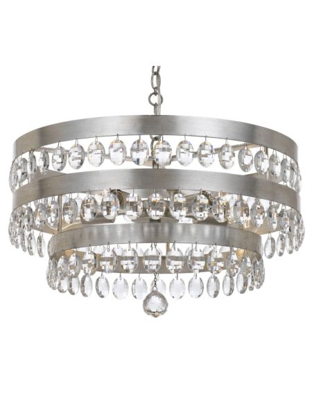 Crystorama Perla 5 Light 14 Inch Transitional Chandelier in Antique Silver with Clear Elliptical Faceted Crystals