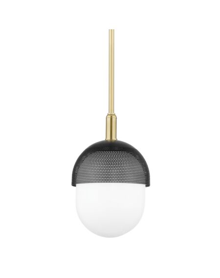 Nyack 1-Light Pendant in Aged Brass with Black