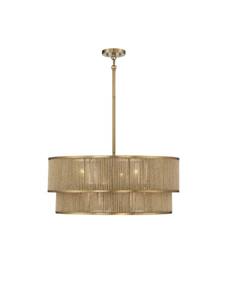 Ashburn 6-Light Pendant in Warm Brass and Rope