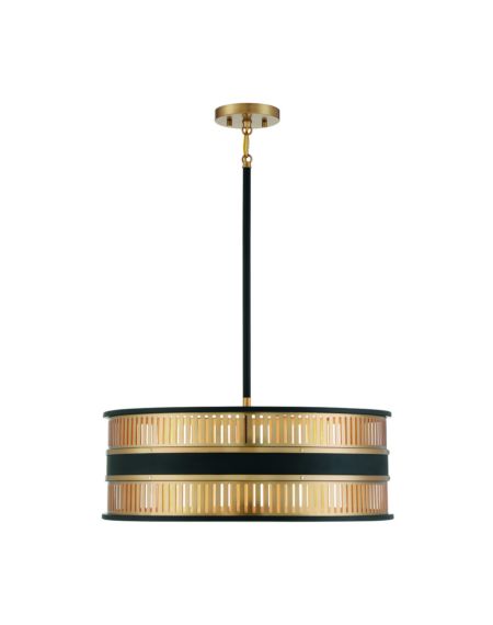 Eclipse 4-Light Pendant in Matte Black with Warm Brass Accents