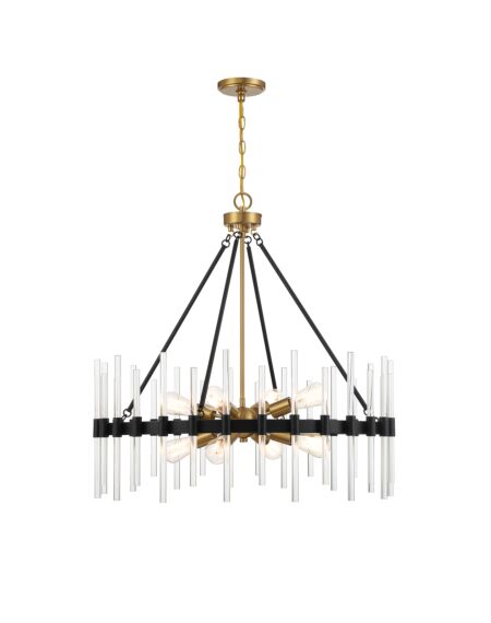 Santiago 8-Light Pendant in Matte Black with Warm Brass Accents