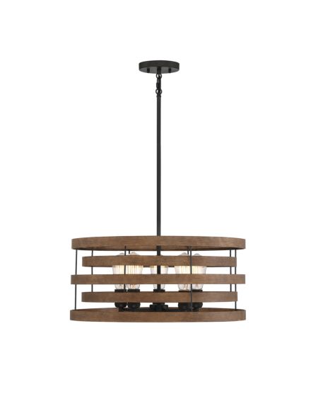 Savoy House Blaine 5 Light Pendant in Natural Walnut with Black Accents