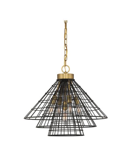 Lenox 5-Light Pendant in Matte Black with Warm Brass Accents