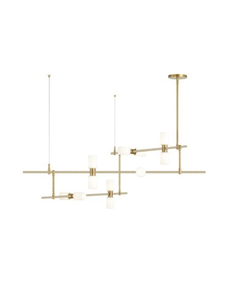 Visual Comfort Modern ModernRail 12-Light Multi-Tier Chandelier in Aged Brass and Glass Cylinders