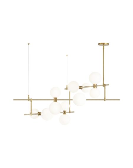Visual Comfort Modern ModernRail 12-Light Multi-Tier Chandelier in Aged Brass and Glass Orbs