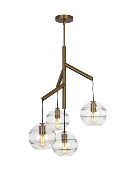 Visual Comfort Modern Sedona 4-Light 2700K LED Contemporary Chandelier in Aged Brass and Clear