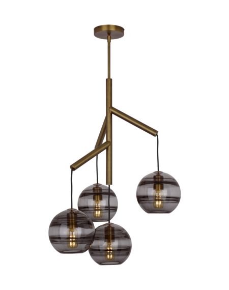 Visual Comfort Modern Sedona 4-Light 2700K LED Contemporary Chandelier in Aged Brass and Transparent Smoke