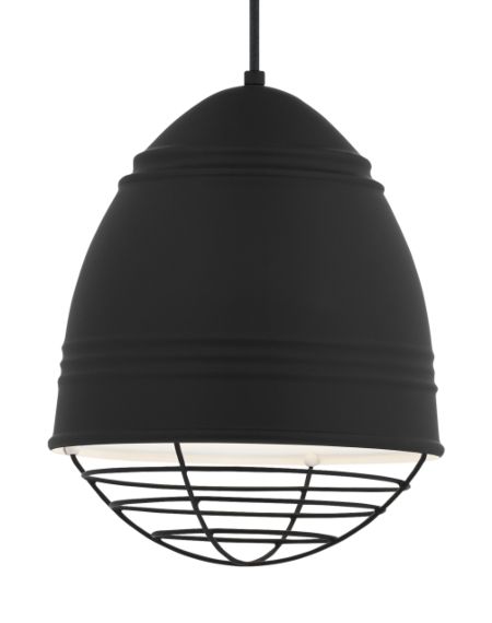 Visual Comfort Modern Loft 15" Pendant Light in Rubberized Black with White Interior