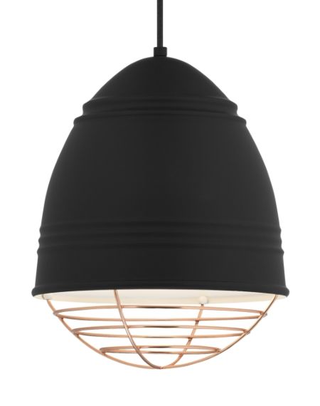 Visual Comfort Modern Loft 15" Pendant Light in Rubberized Black with White Interior