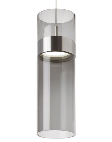 Visual Comfort Modern Manette 3000K LED 16" Pendant Light in Satin Nickel and Transparent Smoke Glass