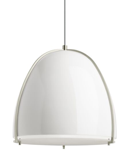 Paravo 1-Light Pendant in Gloss White with Satin Nickel