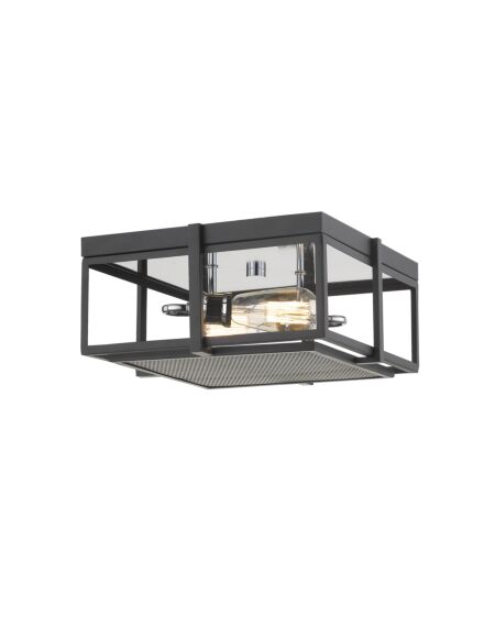 Z-Lite Halcyon 2-Light Flush Mount Ceiling Light In Matte Black With Chrome