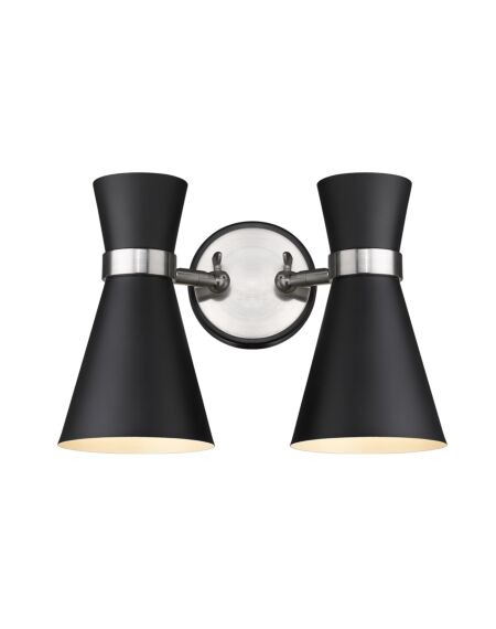 Z-Lite Soriano 2-Light Wall Sconce In Matte Black With Brushed Nickel