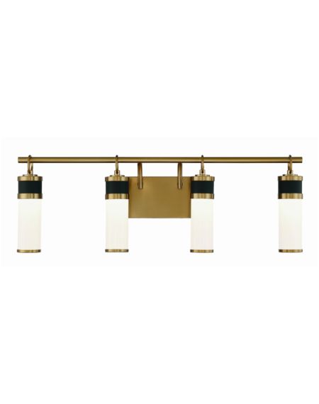 Savoy House Abel 4 Light LED Bathroom Vanity Light in Matte Black with Warm Brass Accents