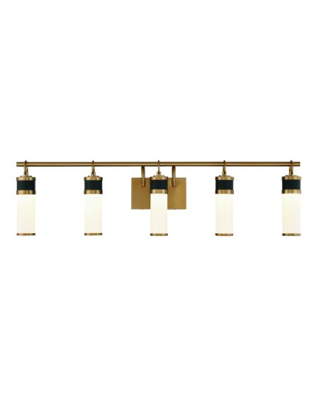 Savoy House Abel 5 Light LED Bathroom Vanity Light in Matte Black with Warm Brass Accents