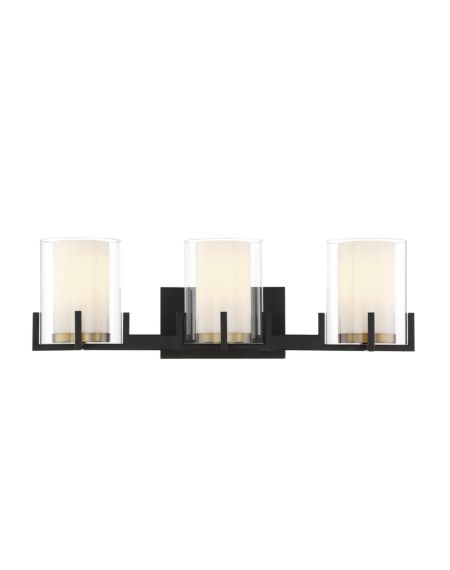 Savoy House Eaton 3 Light Bathroom Vanity Light in Matte Black with Warm Brass Accents