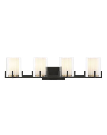 Savoy House Eaton 4 Light Bathroom Vanity Light in Matte Black with Warm Brass Accents