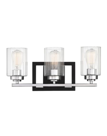 Redmond 3-Light Bathroom Vanity Light in Matte Black with Polished Chrome Accents