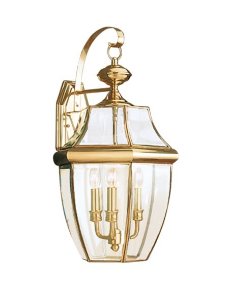Lancaster 3-Light Outdoor Wall Lantern in Polished Brass