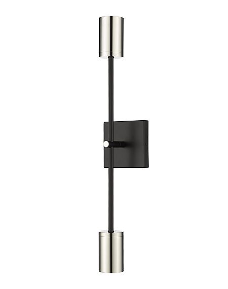 Z-Lite Calumet 2-Light Wall Sconce In Mate Black With Polished Nickel