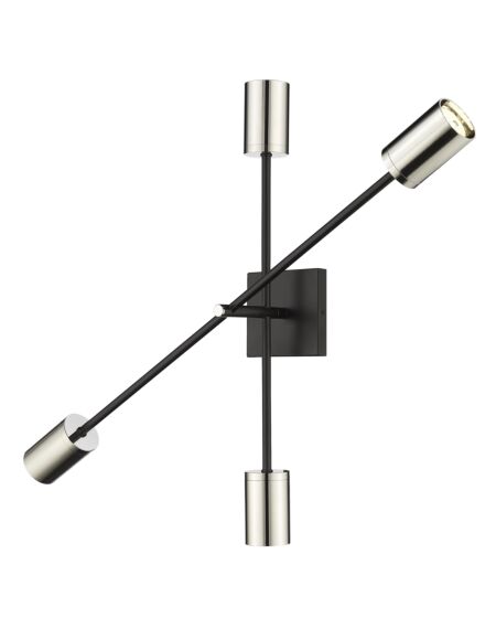 Z-Lite Calumet 4-Light Wall Sconce In Mate Black With Polished Nickel