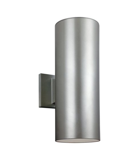 Visual Comfort Studio Cylinders 2-Light 14" Outdoor Wall Light in Painted Brushed Nickel