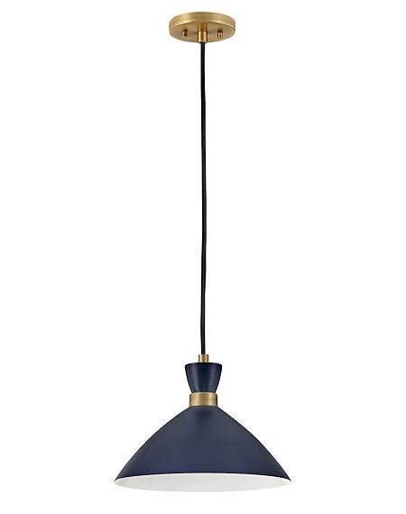 Simon Pendant Light in Matte Navy with Heritage Brass accents