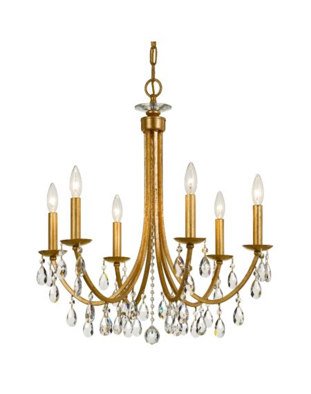 Crystorama Bridgehampton 6 Light 26 Inch Chandelier in Antique Gold with Faceted Crystal Crystals