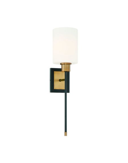 Alvara 1-Light Wall Sconce in Matte Black with Warm Brass Accents