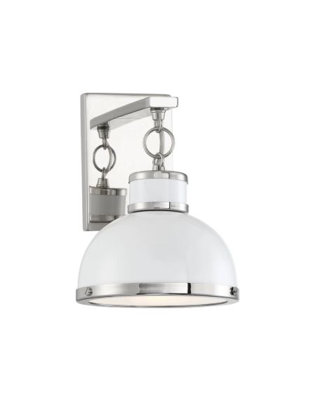Corning 1-Light Wall Sconce in White with Polished Nickel Accents