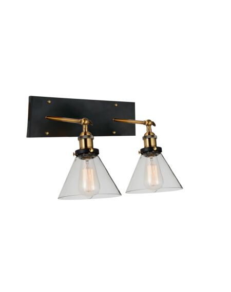 CWI Lighting Eustis 2 Light Wall Sconce with Black & Gold Brass finish