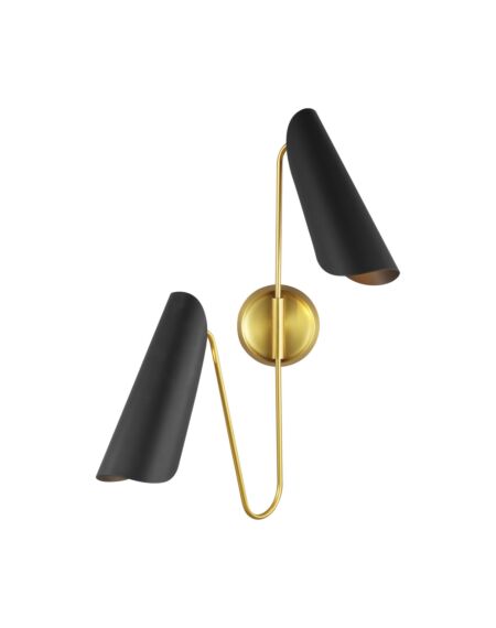 Tresa 2-Light Wall Sconce in Midnight Black with Burnished Brass