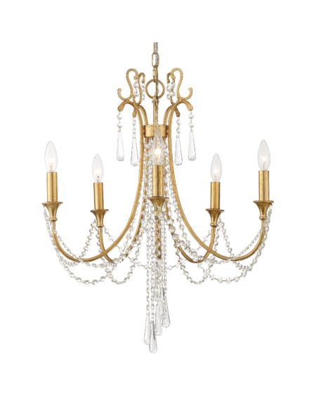  Arcadia Chandelier in Antique Gold with Hand Cut Crystal Crystals