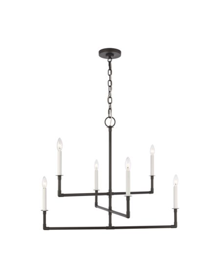 Visual Comfort Studio Bayview 6-Light Multi-Tier Chandelier in Aged Iron by Chapman & Myers