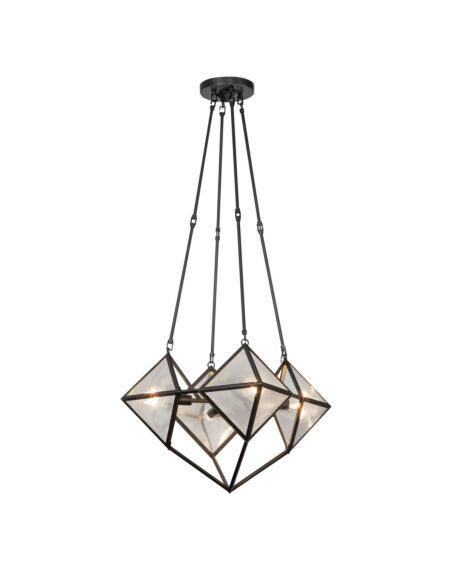 Cairo 4-Light Chandelier in Urban Bronze with Clear Ribbed Glass