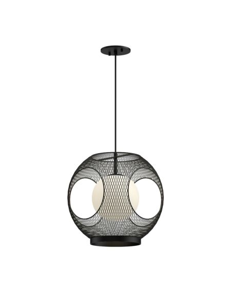 Kona 1-Light Exterior Pendant in Black with Opal Glass
