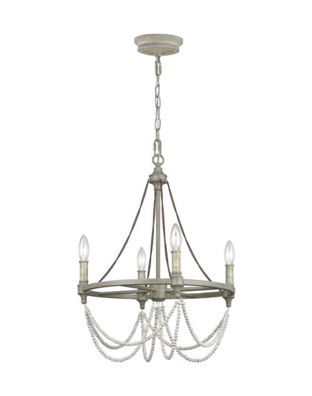 Visual Comfort Studio Beverly 4-Light Chandelier in French Washed Oak And Distressed White Wood by Sean Lavin